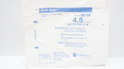 Mallinckrodt 86199 Oral RAE Tracheal Tube Cuffed 4.5 x 6.1mm